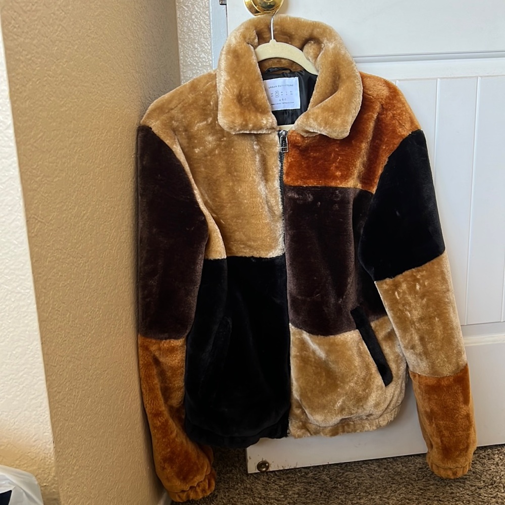 Colorblock faux fur jacket
